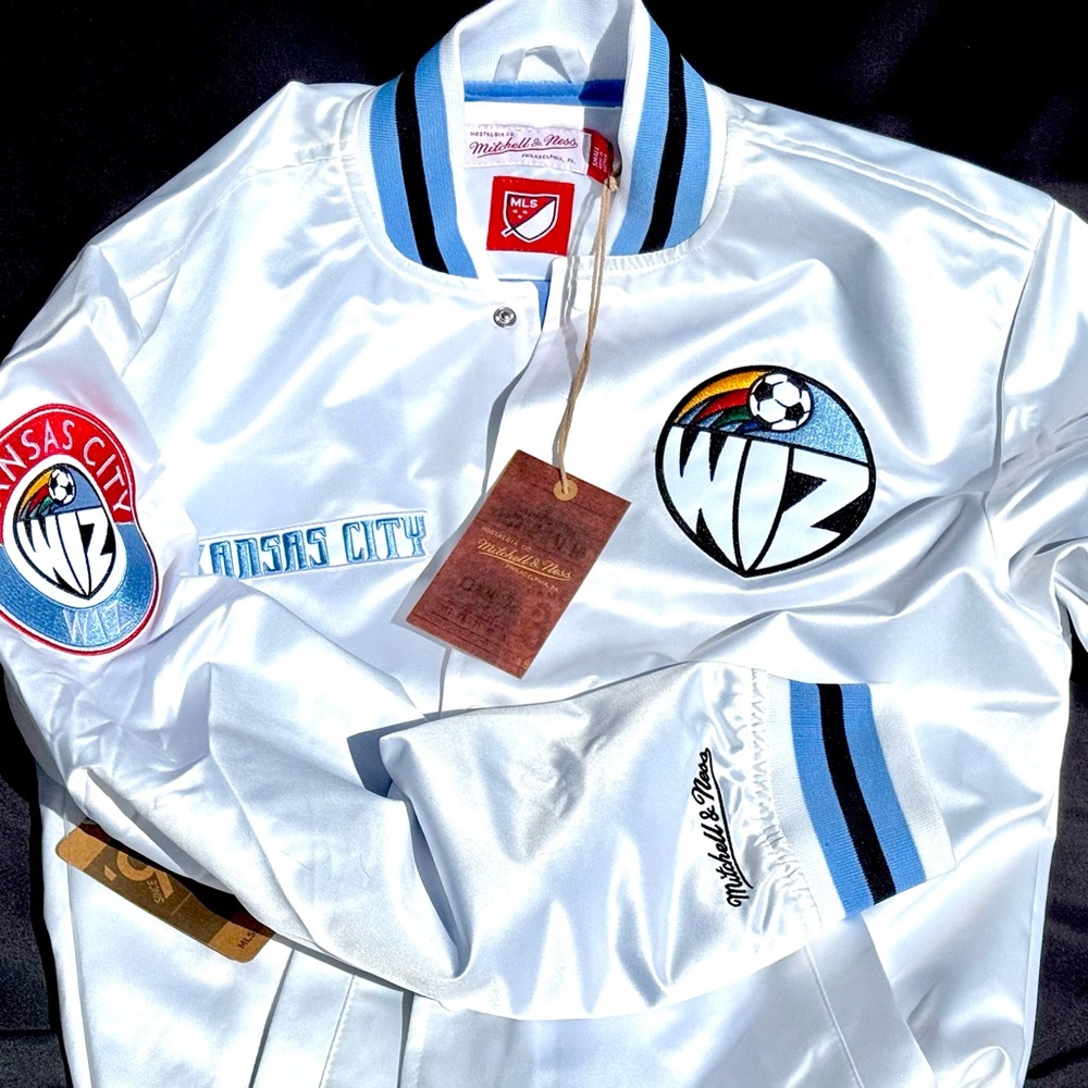 KC MLS Wizards Mitchell & Ness: Varsity Jacket- Unisex- size S NEW With Tags